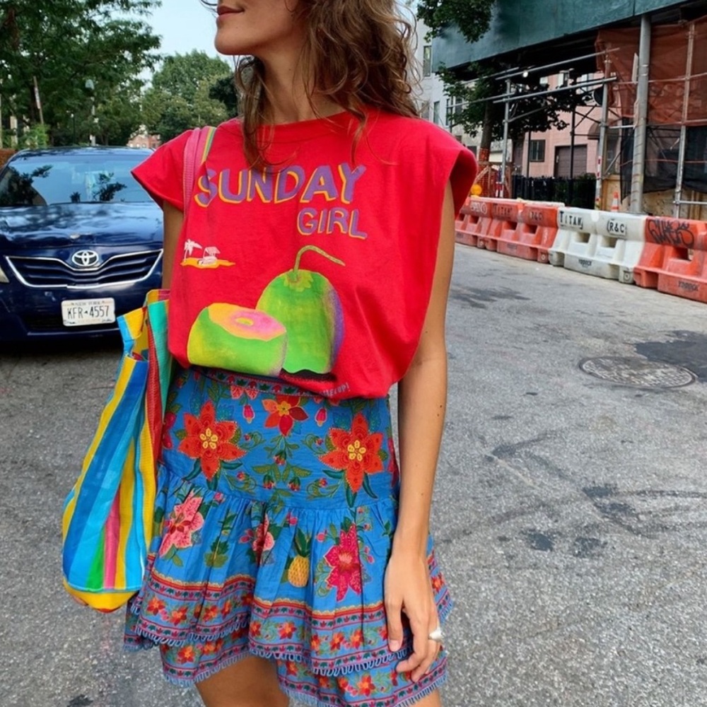 Farm rio blue tropical tapestry mini skirt